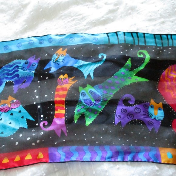Vintage Accessories - Rainbow cats Laurel Burch silk scarf